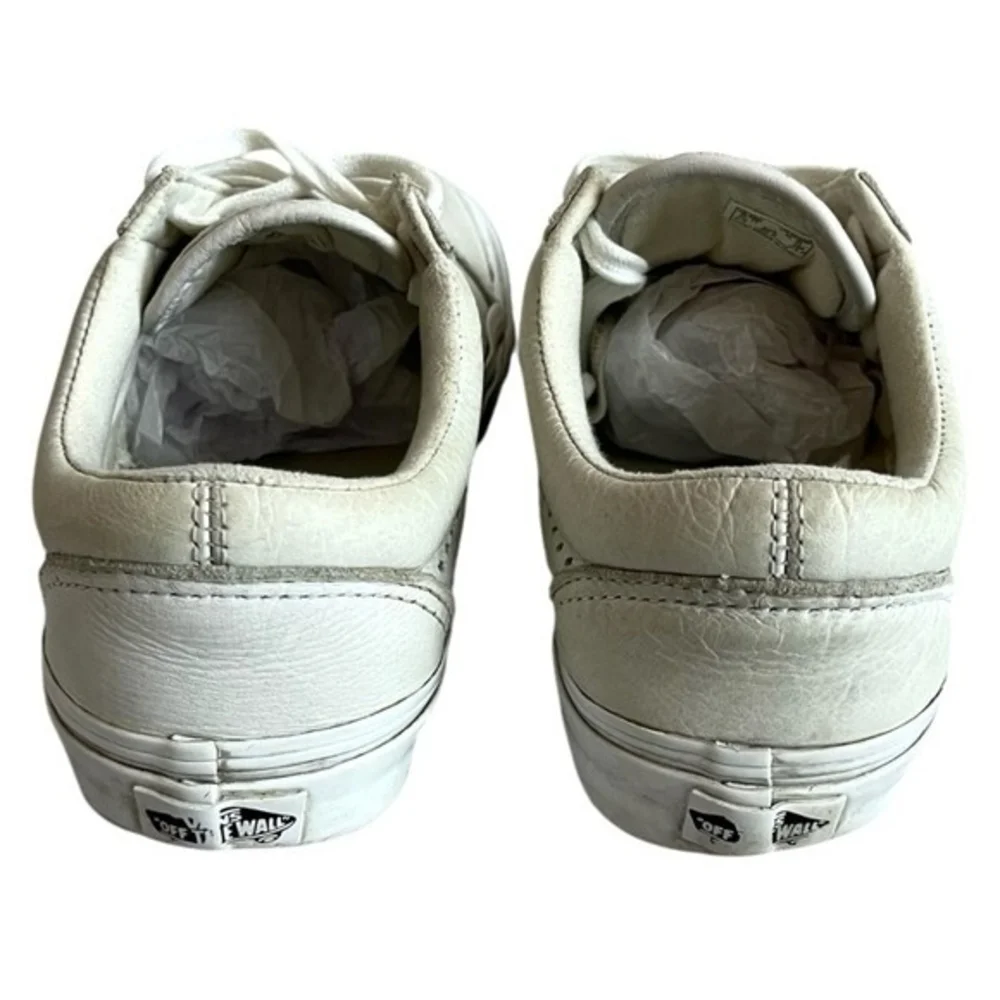 VANS Old Skool Reissue White Leather Sneakers Lace Up Athletic Shoes Mens 5